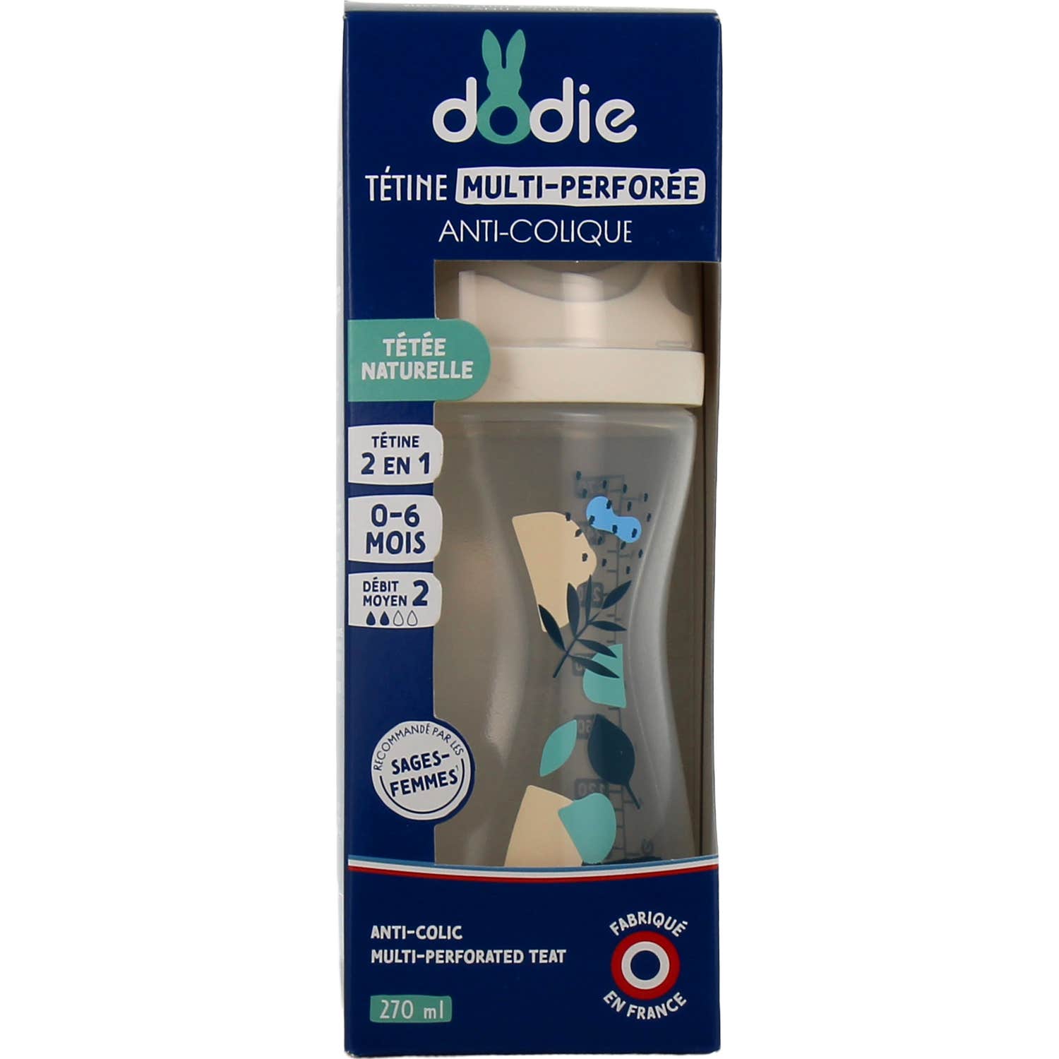 Dodie Biberon Tétine Multi-perforée Débit 2 0-6M Bleu 270ml