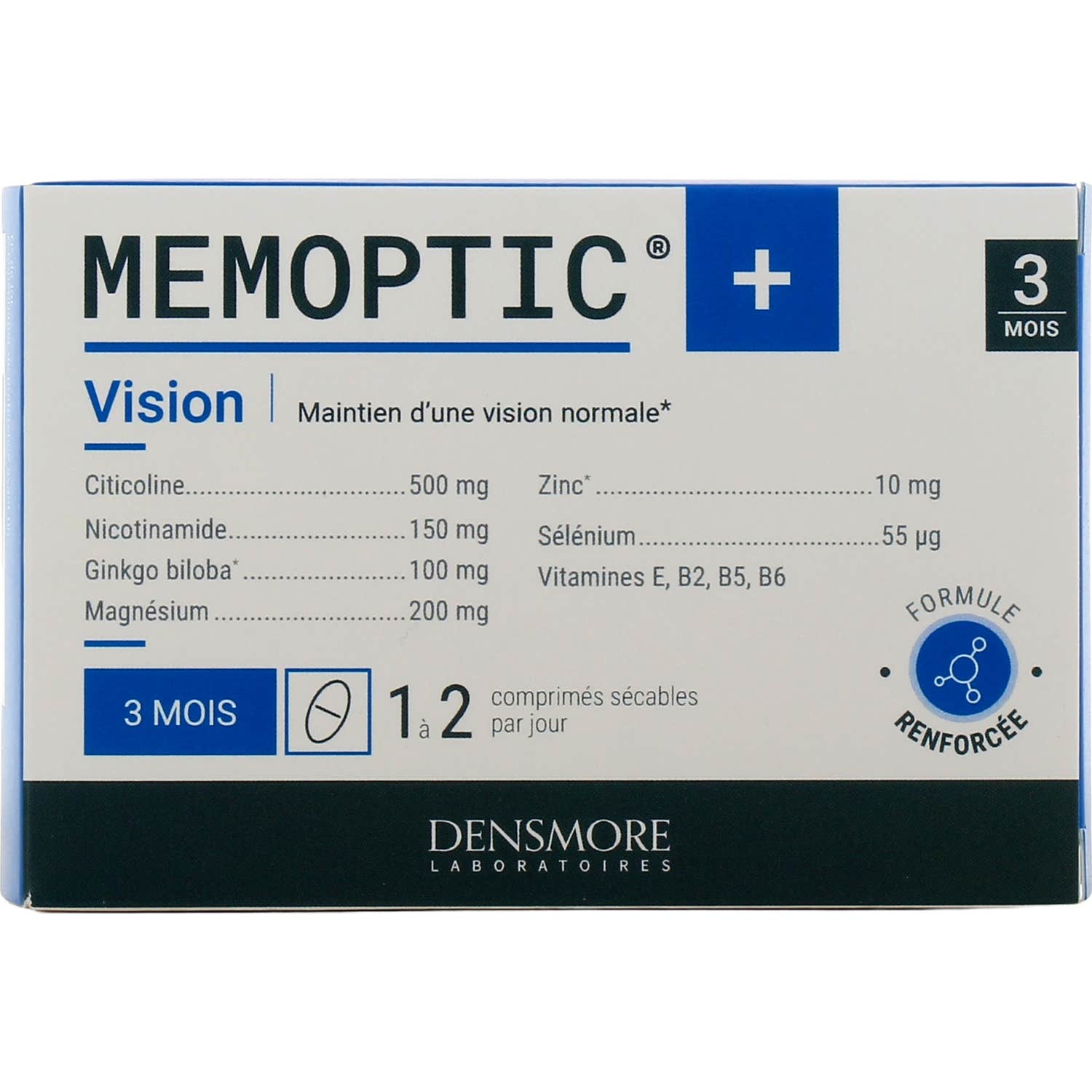 Densmore-MEMOPTIC+|Vision, Mémoire, Concentration- Formule plus complète et mieux dosée : Citicoline, Ginkgo Biloba, Nicotinamide, Magnésium, Zinc - Soutien la production de NAD+-90 comprimés sécables-image