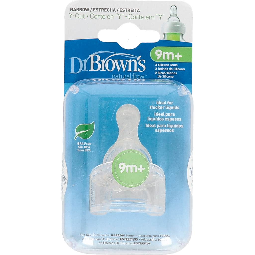 Tétine en silicone Natural Flow de Dr Brown et mamelon en silicone standard 2 mamelons en silicone