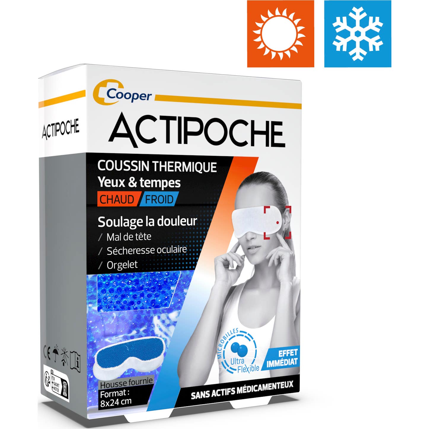 Actipoche Coussin Thermique Yeux et Tempes Microbilles Chaud/Froid 8x24cm