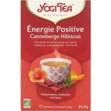 Noir Yogi Tea Énergie Positive Canneberge Hibiscus Bio Sachets Taille 17
