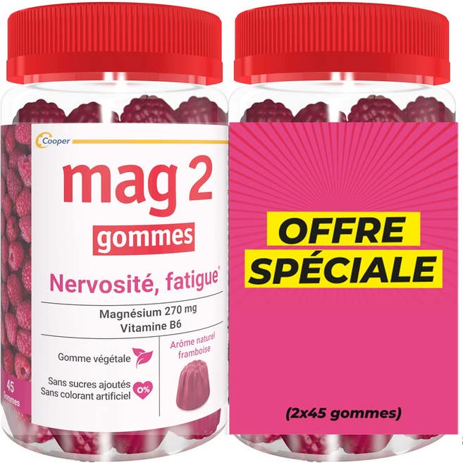 Mag 2 Nervosité Fatig Magnési + Vit B6 Framboise Gummies 2x45uts
