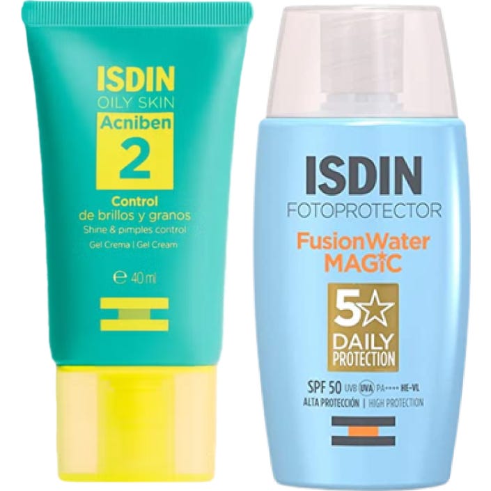ISDIN Pack Acniben Control Brillos y Granos + Fusion Water Magic SPF50