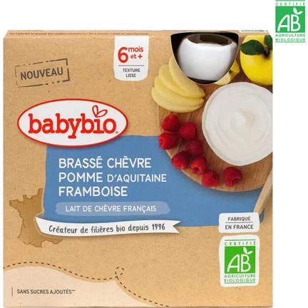 BabyBio Gourdes Brasse Chevre Pomme Framboise 4uts 85g