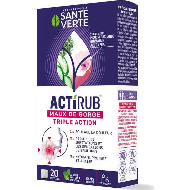 Sante Verte Actirub Maux Gorge Triple Action 20comp