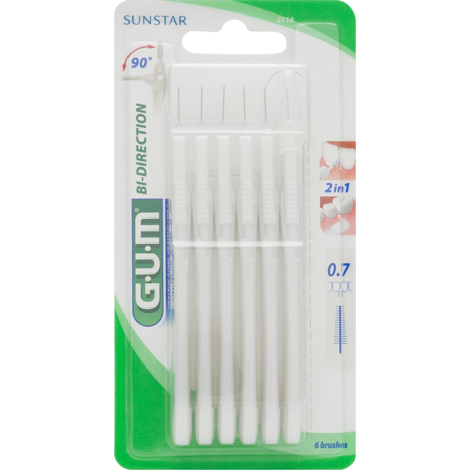 Gum Proxabrush BiDirection Brossettes interdentaires 0,7mm Réf.2114 6 unités