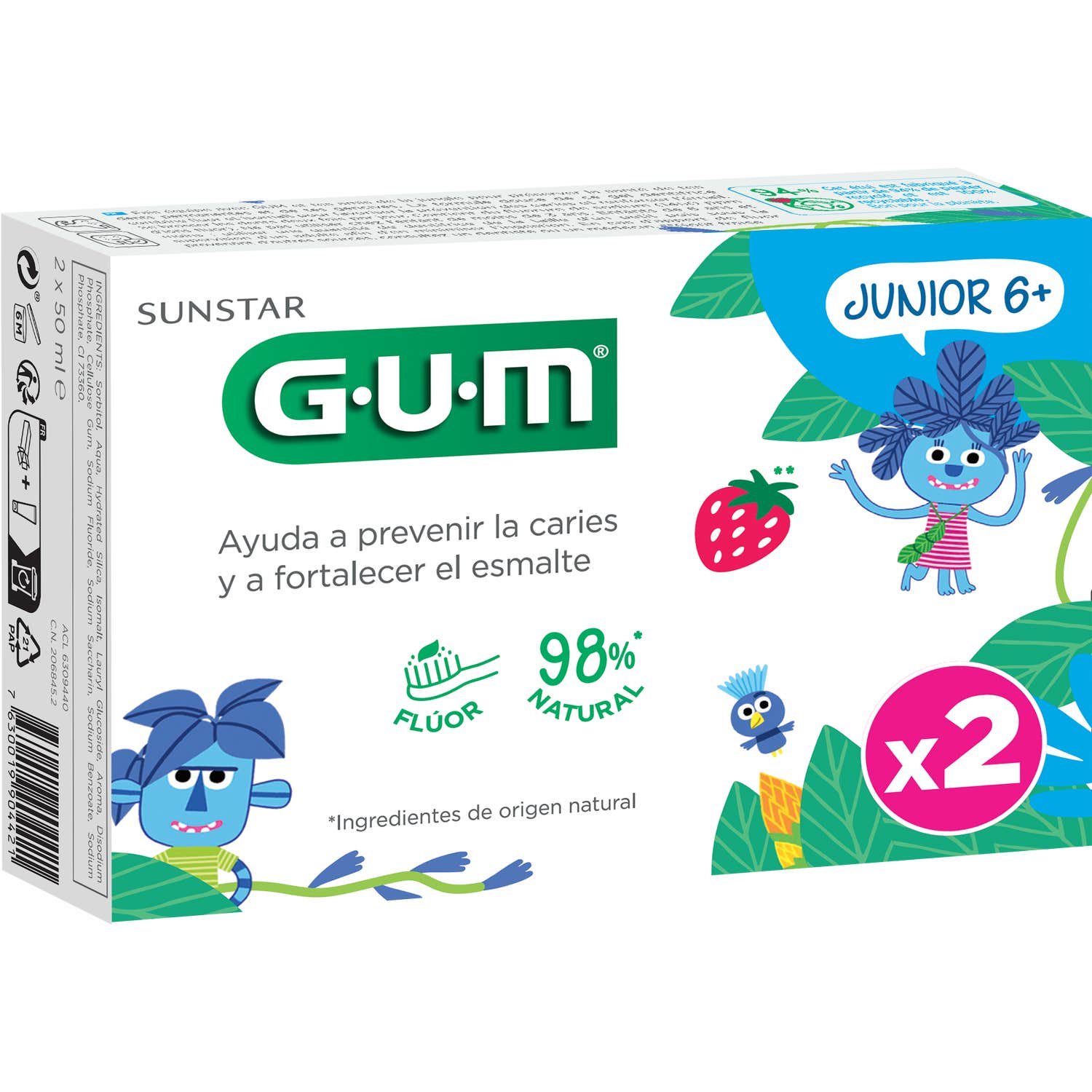 GUM Gel Dentífrico Junior 6+ Fresa 2x50ml