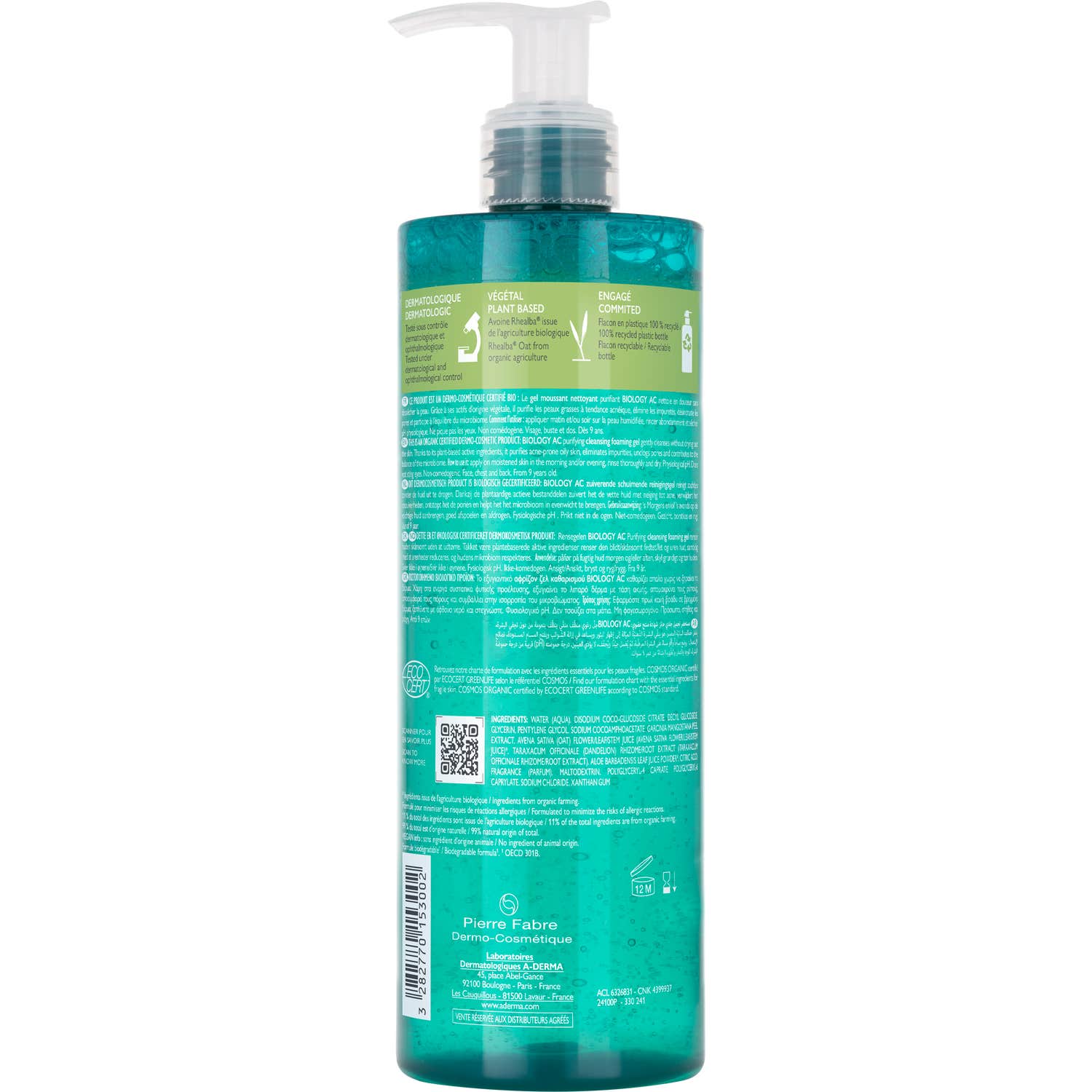 A-Derma Biology AC Gel Moussant Nettoyant Purifiant 400ml
