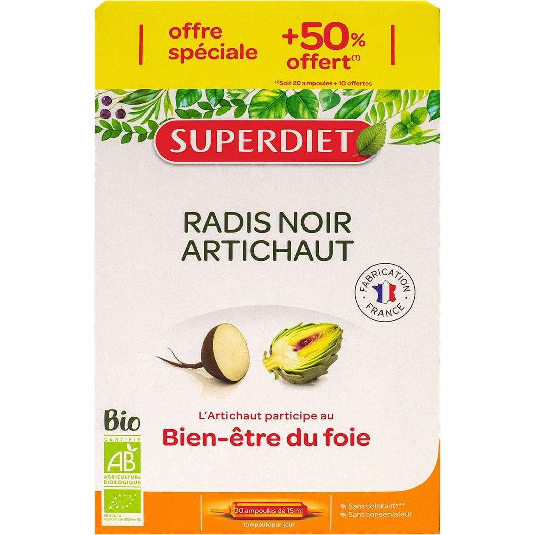 Superdiet Artichaut Noir Rabano Artichaut Ampoules 30x15ml