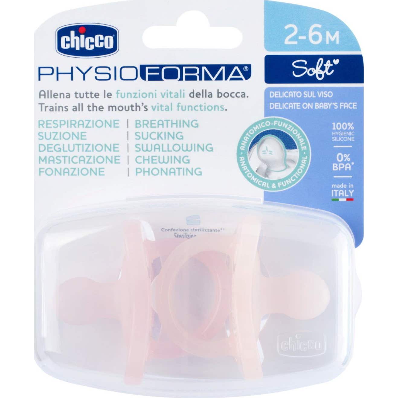 Rose Chicco Physioforma Soft 2-6M Sucette Silicone 2Uts Taille 2