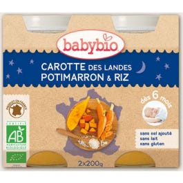 Babybio Petits Pots Bonne Nuit Carotte Potimarron Riz Bio 6 mois 2 x 200 g