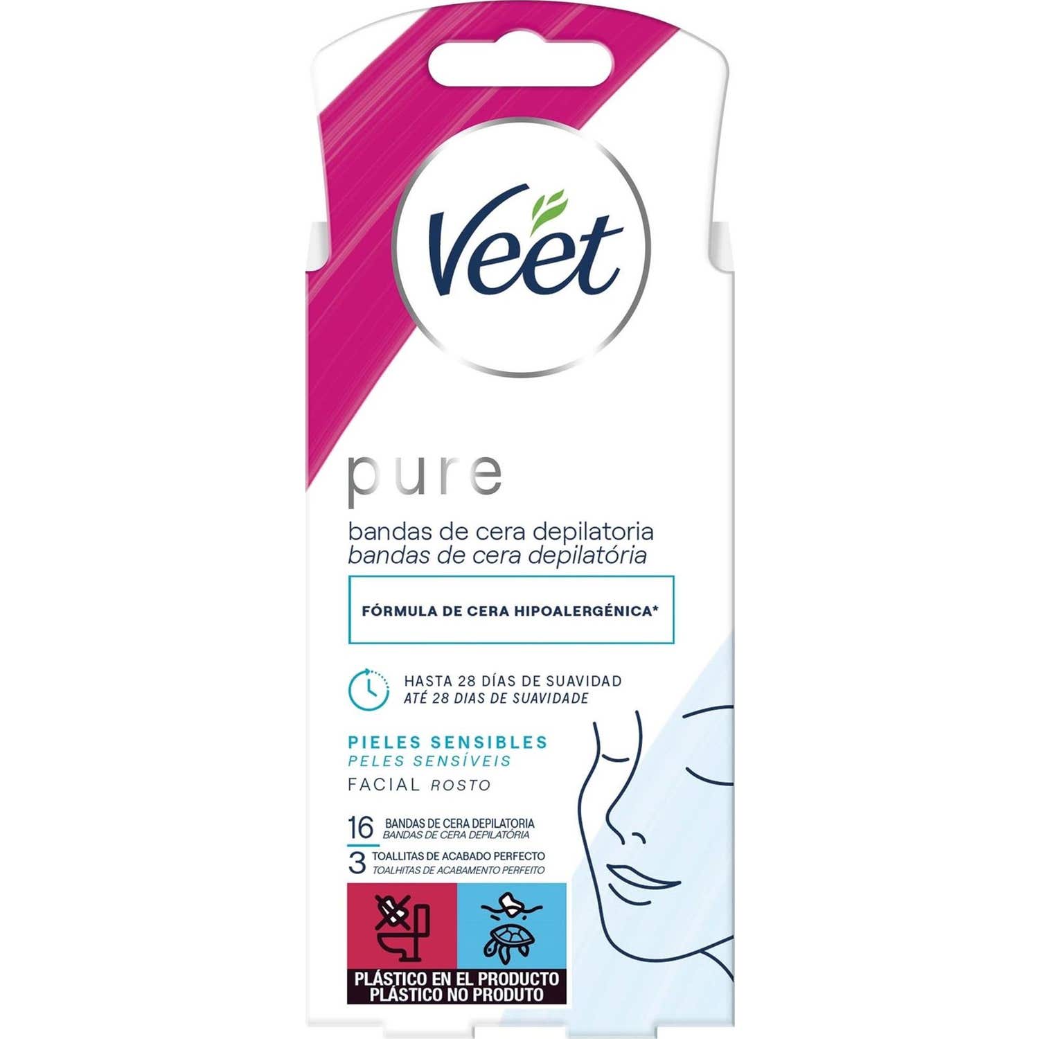 Veet Pure Cire Froide Visage Sensible Bandes 16uts