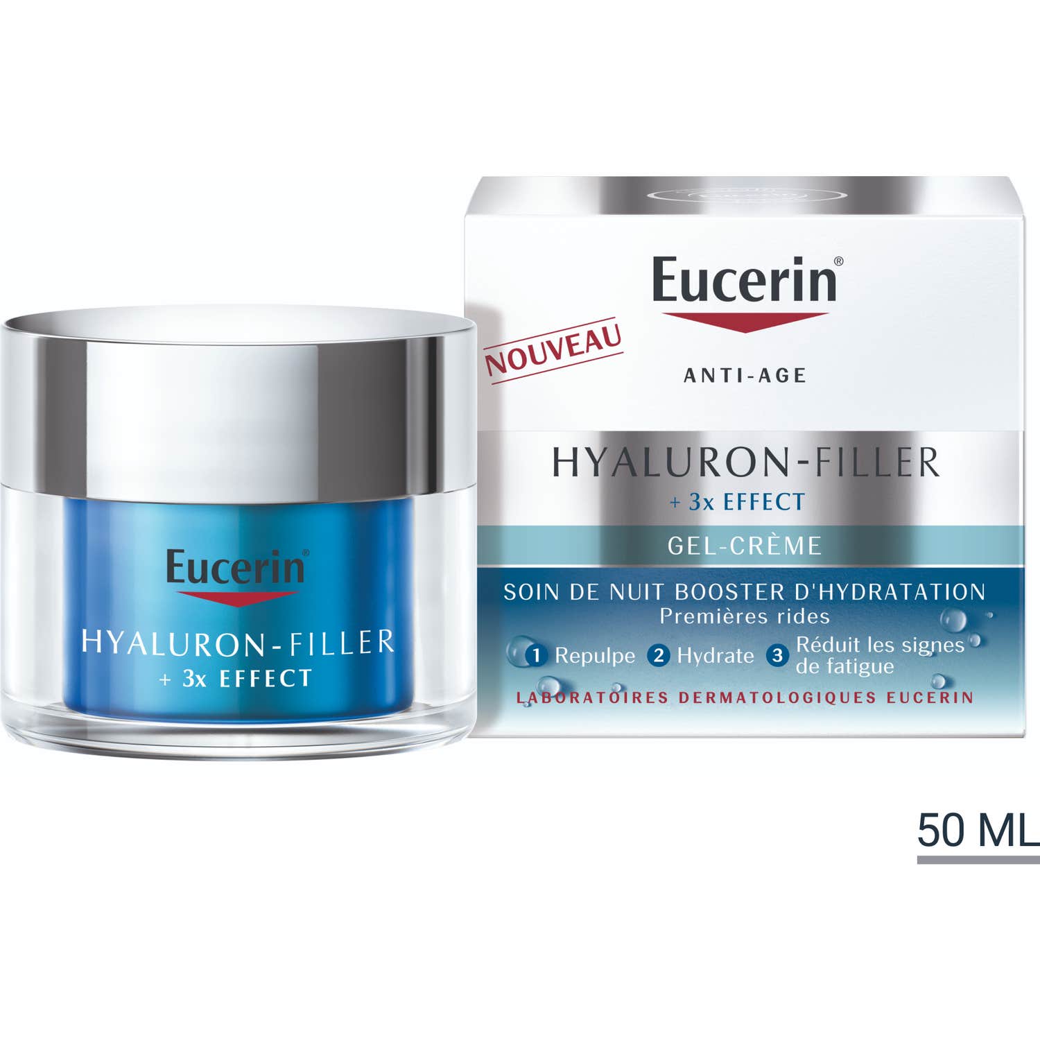 Eucerin Hyaluron 3x Effect Gel-Crème Soin de Nuit Booster d'Hydratation 50ml