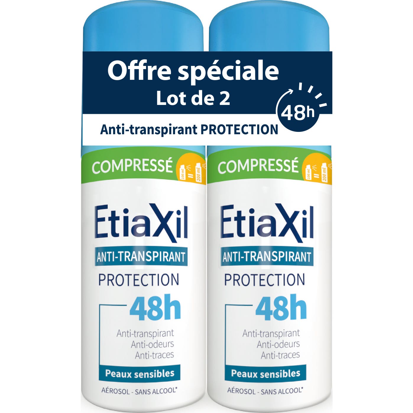Etiaxil Anti-Transpirant Déodorant Compressé Peaux Sensibles 2x100ml