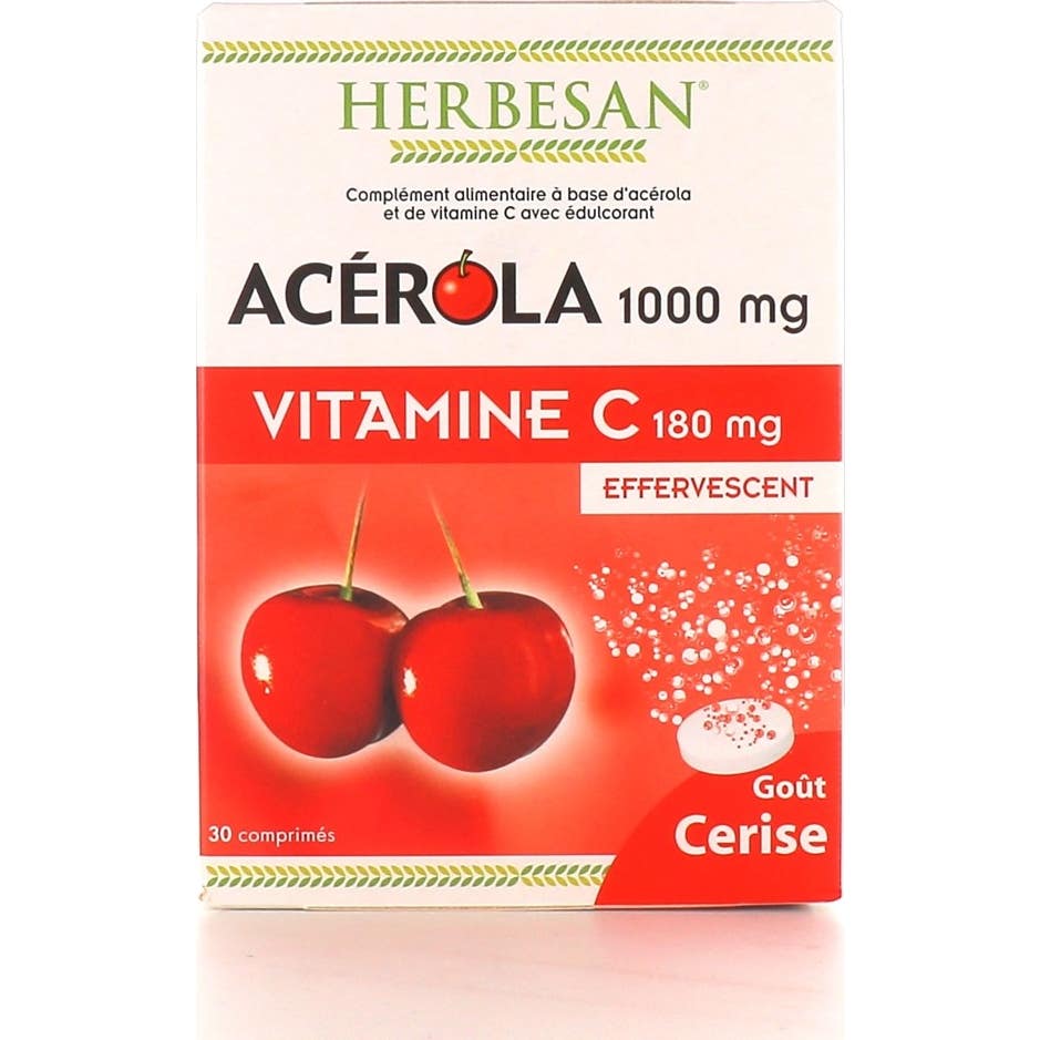 Herbesan Acérola 1000 Goût Cerise 30 comprimés effervescents