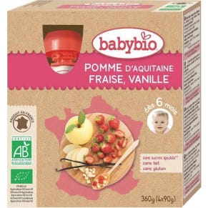 Babybio Mes fruits Gourde Pomme Fraise Vanille Bio 6 mois 4x90g