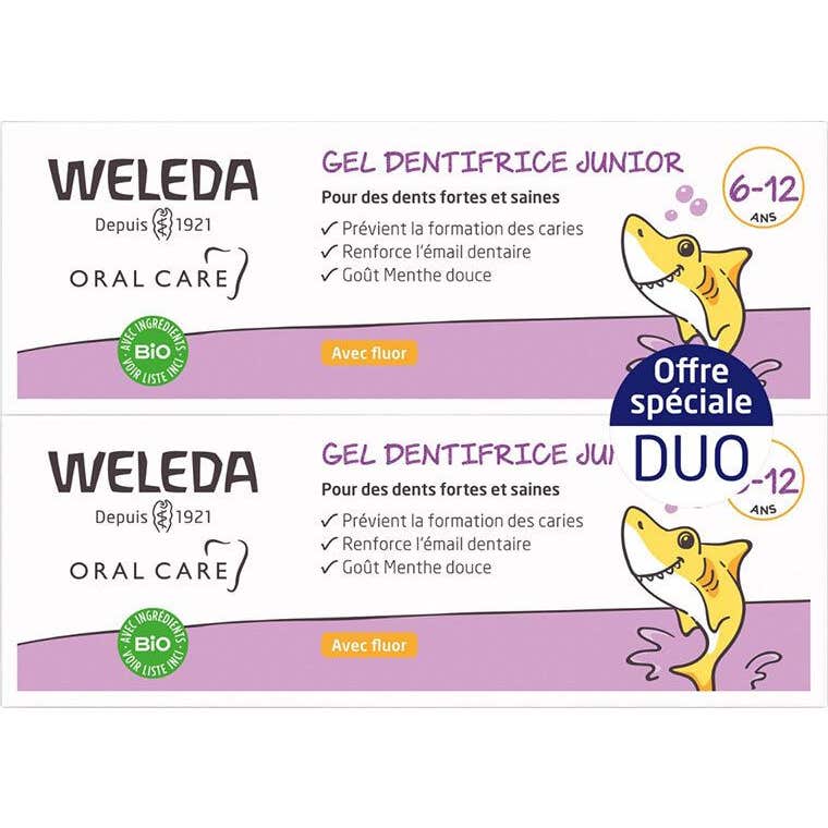 Weleda Gel Dentifrice Junior 6-12 Ans avec Fluor 2x50 ml