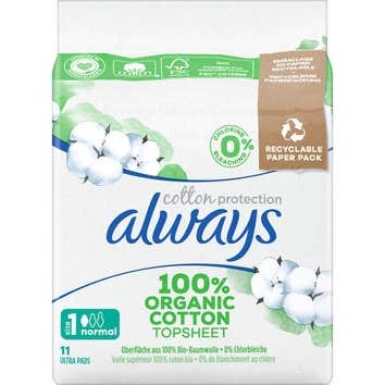 Always Cotton Protection Serviettes Ailettes T1 Normal 11uts