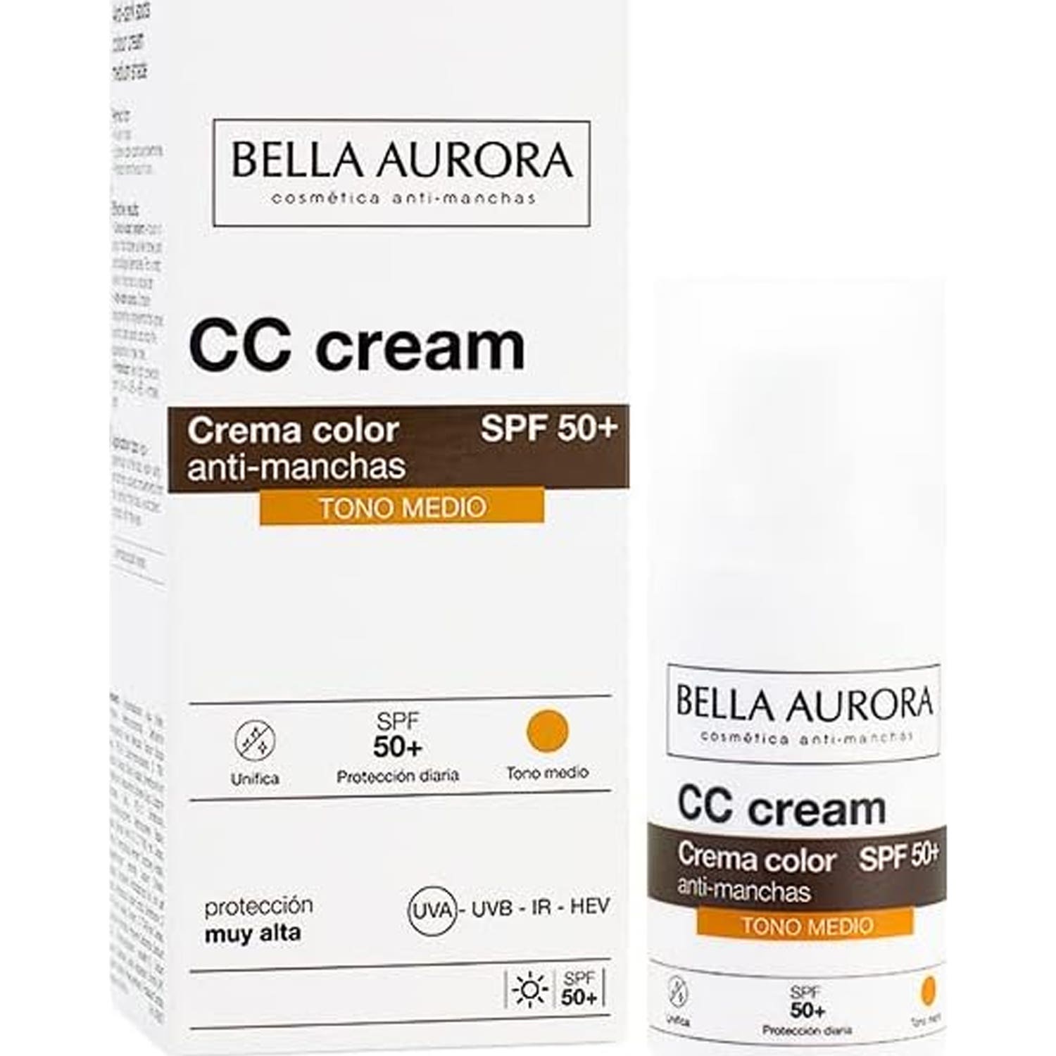 Bella Aurora CC Spf50+ Crème de couleur anti-taches ton moyen 30ml