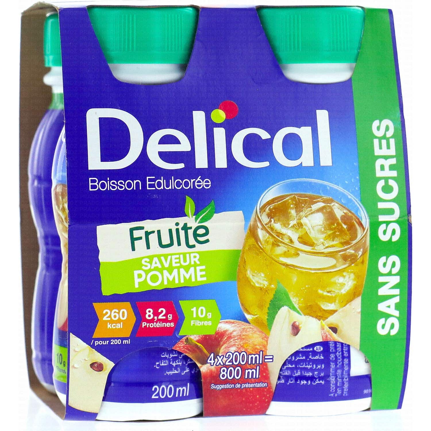 Delical Boisson Édulcorée Fruitée Sans Sucres Pomme 4x200ml