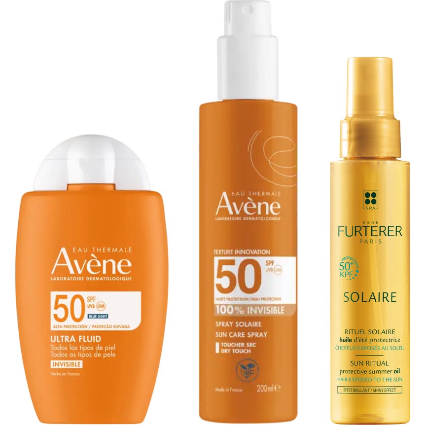 Avène Pack Ultra Fluido Invisible SPF50 + Spray Invisible SPF50 + René Furterer Aceite Solar Protector KPF 50+