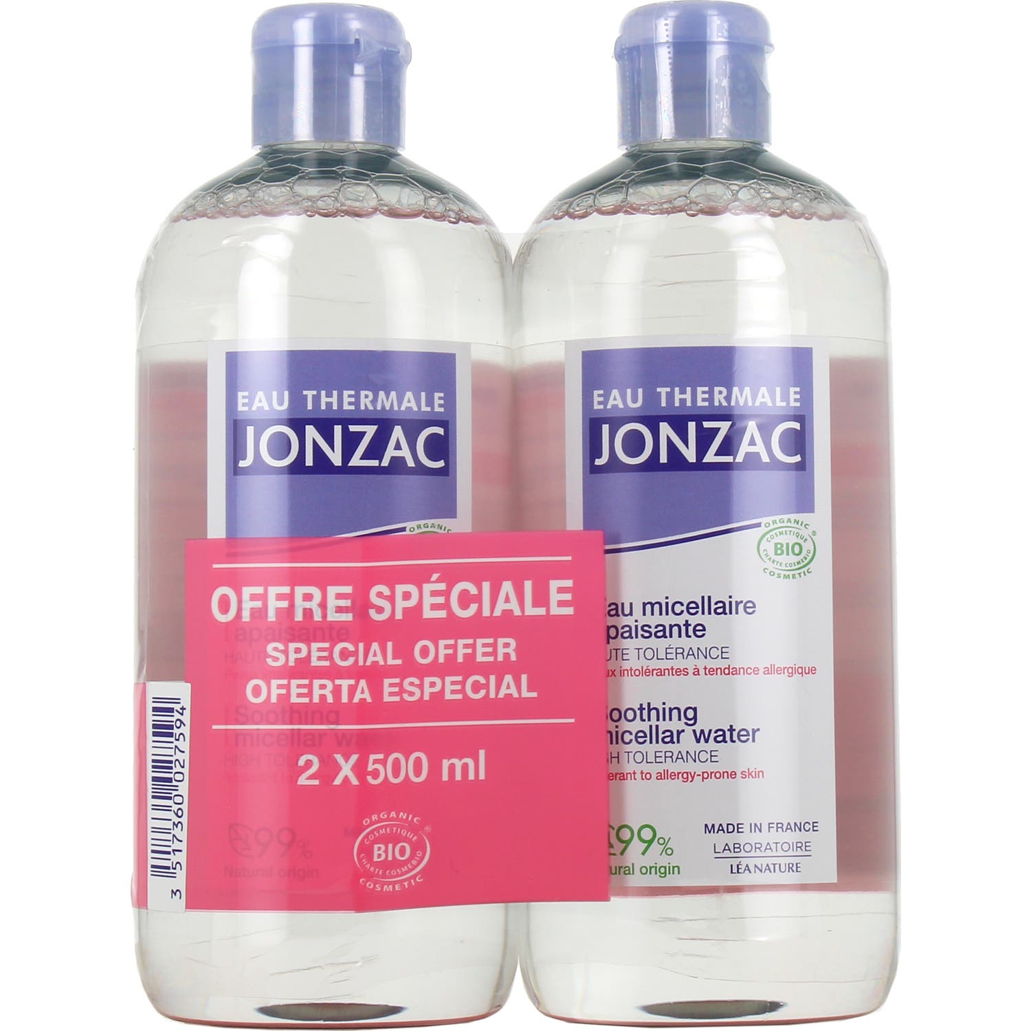 Jonzac Reactive Control Eau Micellaire Apaisante Bio 2x500ml