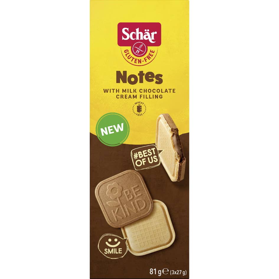 Schar Notes Biscuits Garniture Chocolat au Lait Sans Gluten 81g