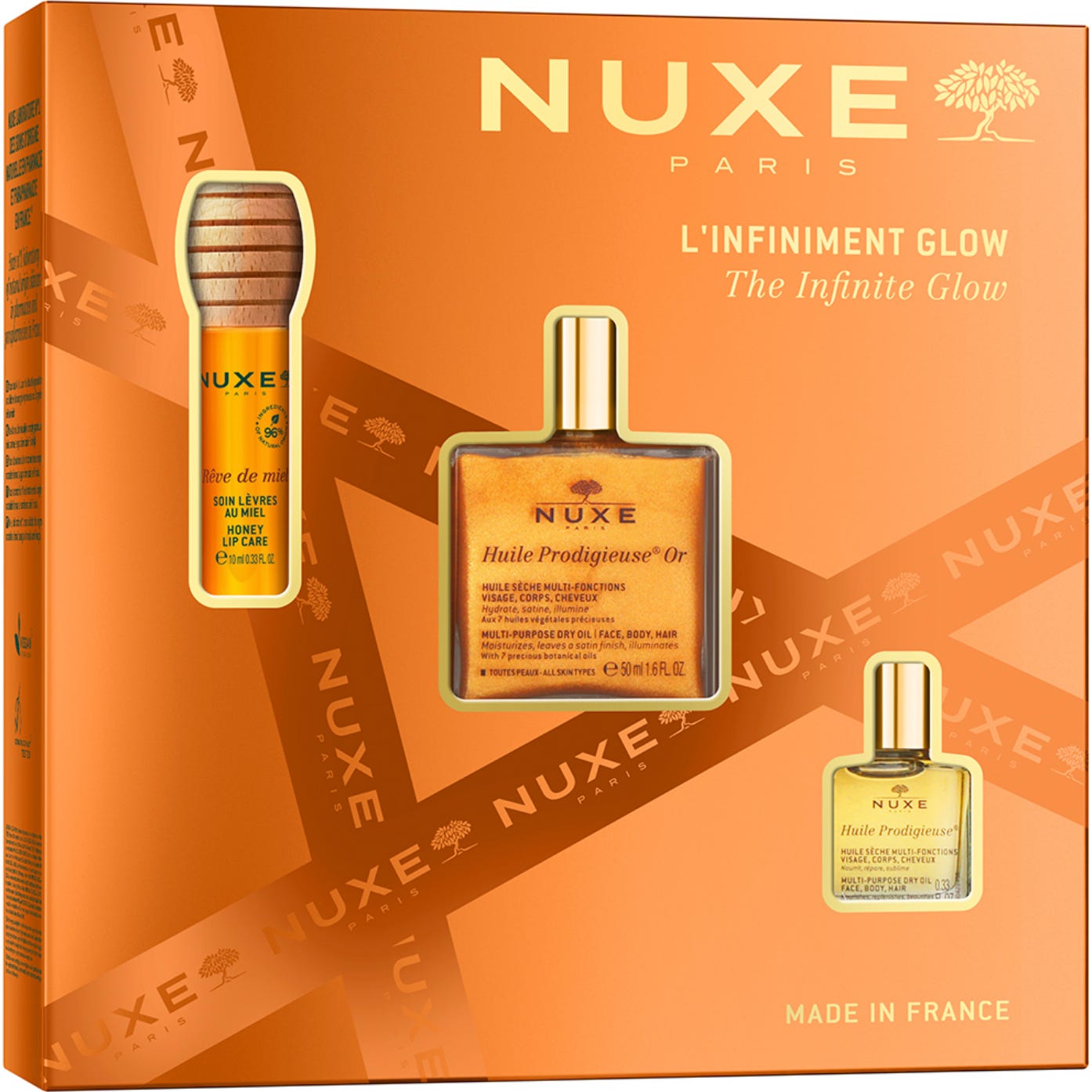 Nuxe Cofre Glow Infinito - Huile Prod Or + Reve The Miel Labial + Huile Classic