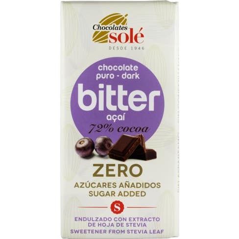 Chocolates Sole Chocolat Noir 72% Açai Stevia Bio 100g