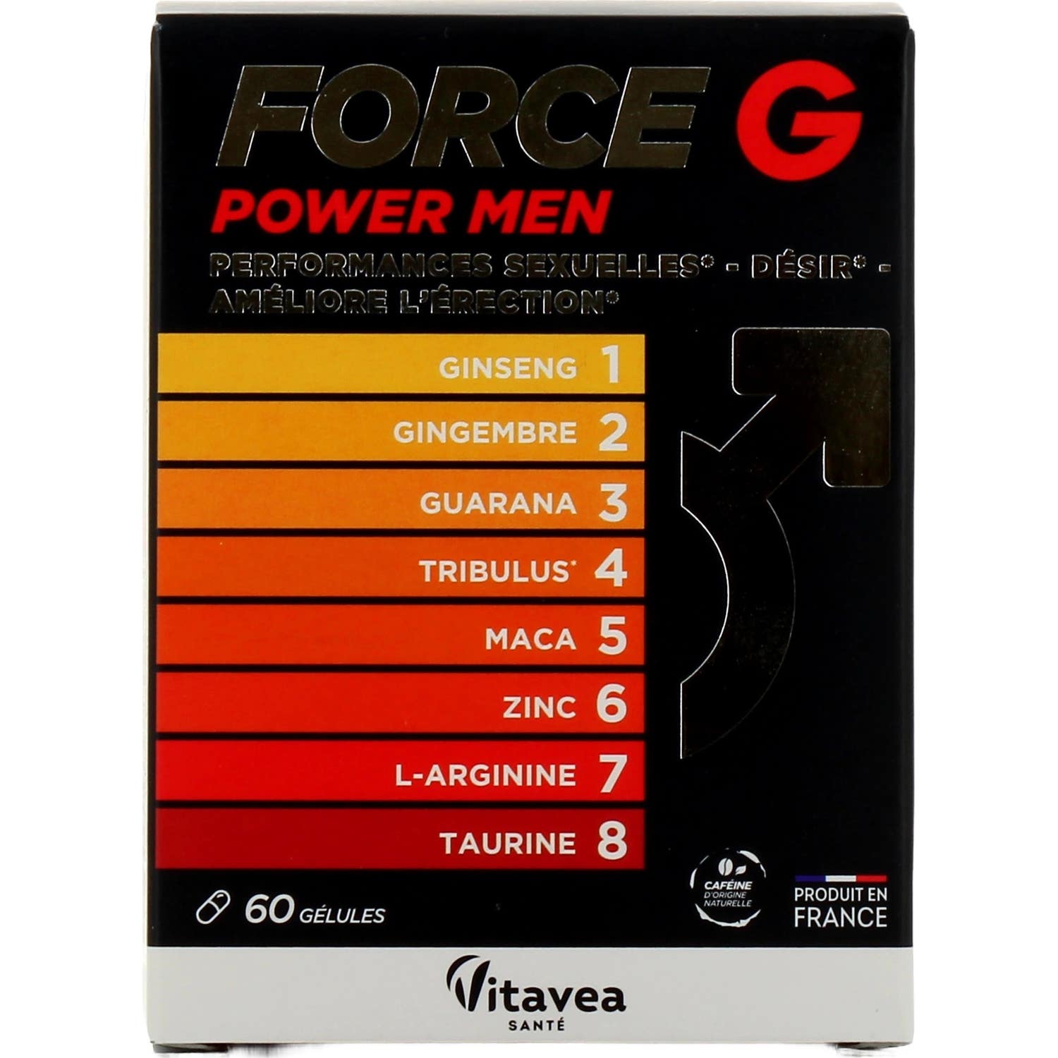 Vitavea - Force G Power Men - Maca Ginseng Gingembre Tribulus - Booster Libido, Performances Sexuelles, Endurance, Vitalité, Désir - 60 gélules - 30 jours - Fabriqué en France-image