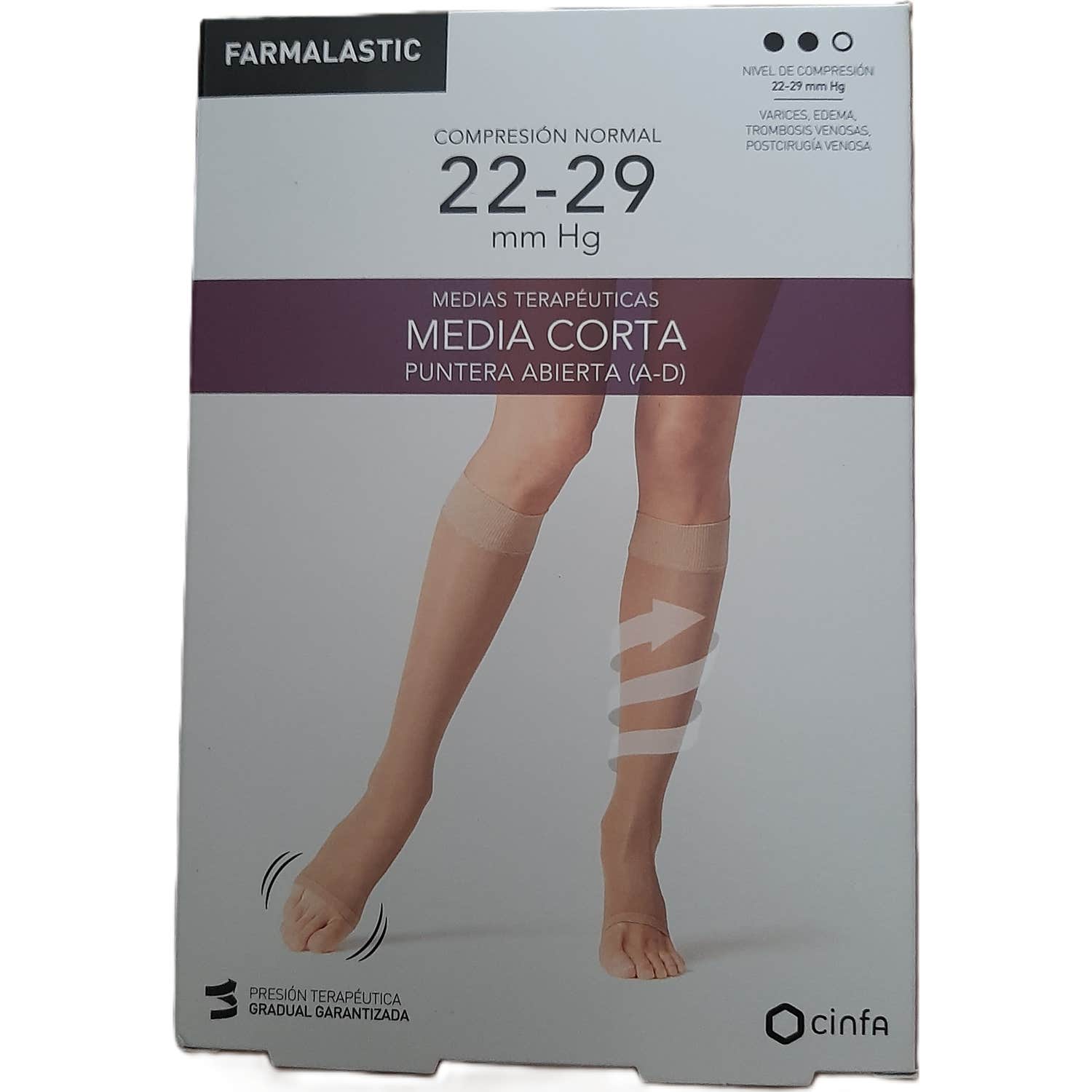 Farmalastic Bas Court Compression Normale Orteil Ouvert Camel TEG 1 Paire
