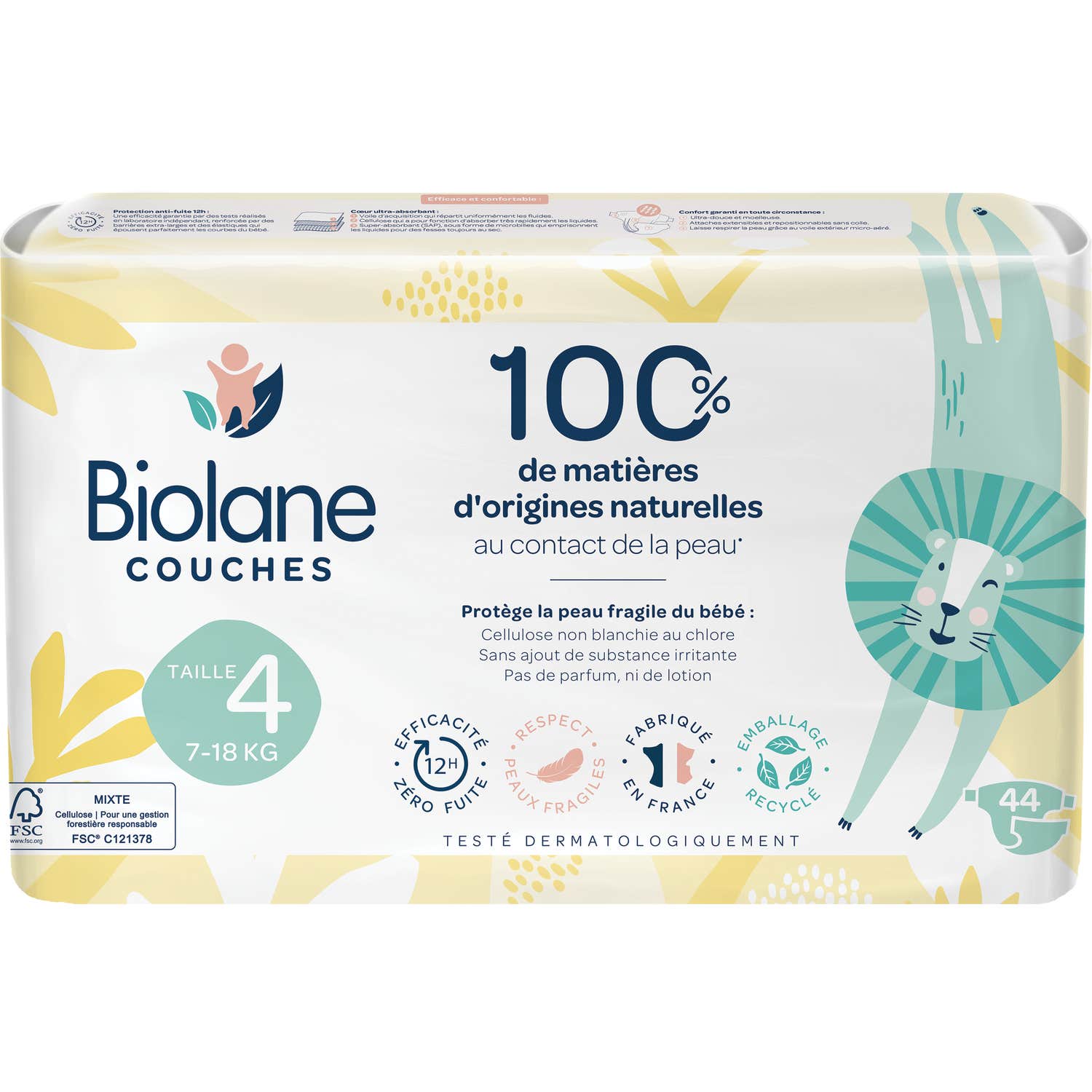 Biolane Couches Naturelles Bébé Taille 4 7-18kg 44 Untiés