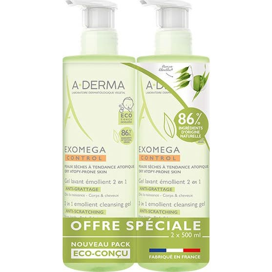 Duo Exomega Control Gel Nettoyant 2 en 1 Cheveux &amp Corps 2 X 500Ml