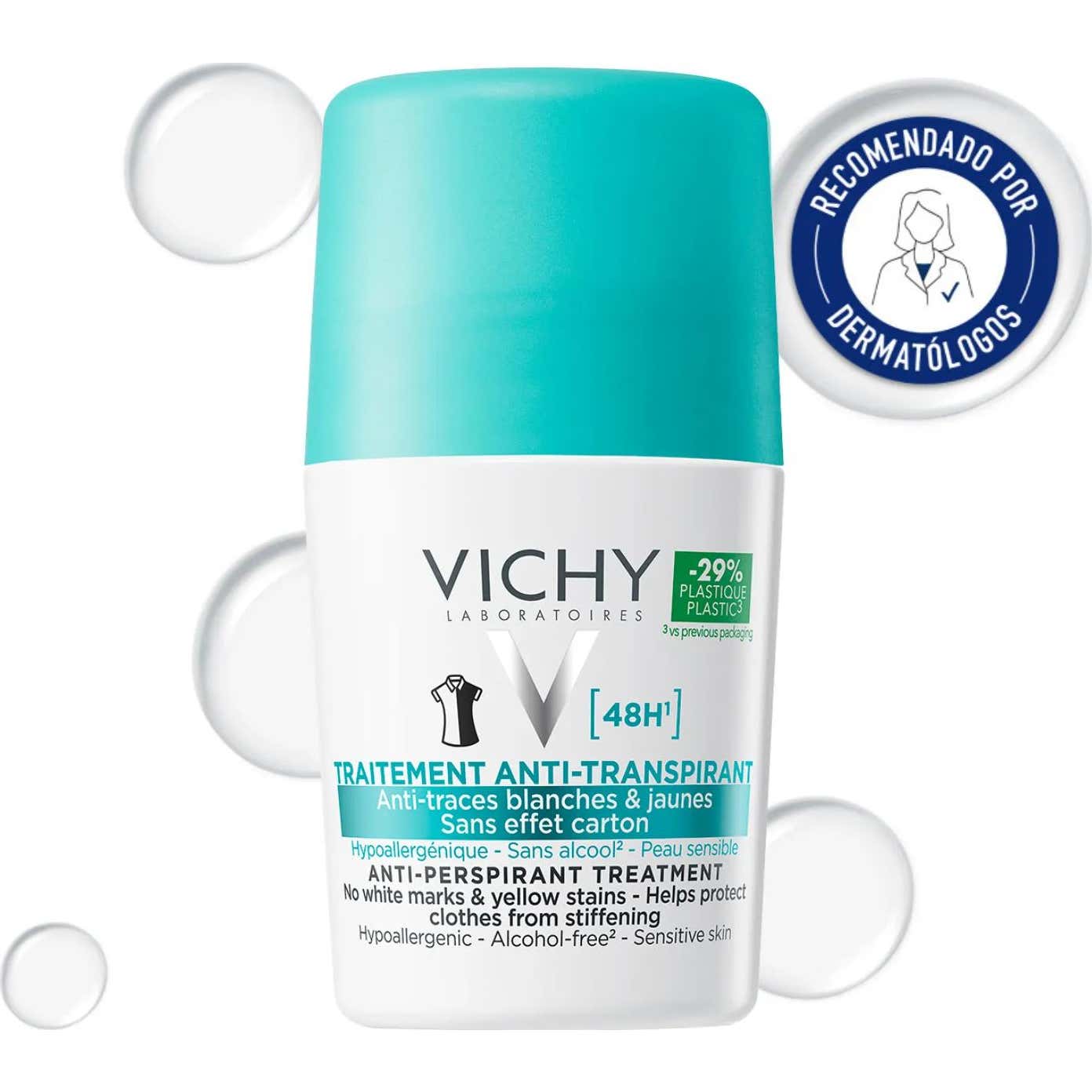 Vichy Traitement Anti-Transpirant 48h Anti Traces Blanches & Jaunes Roll-On 50ml