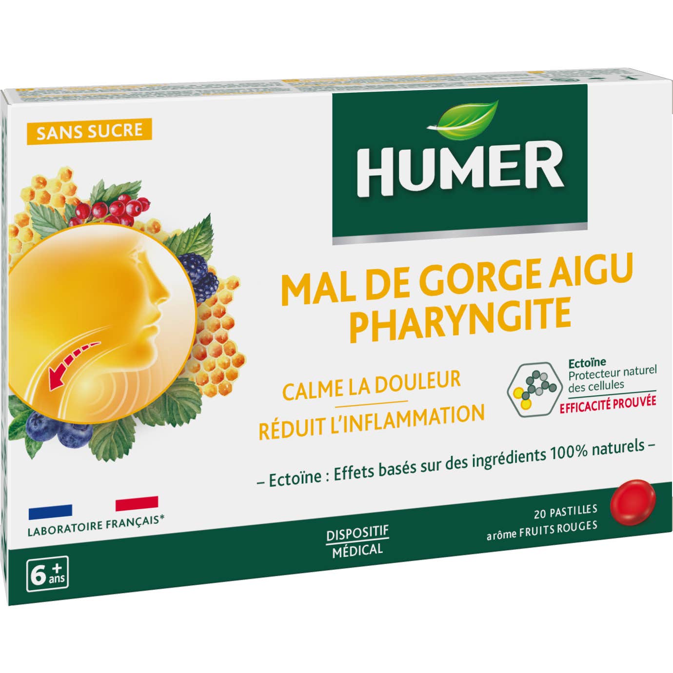 Humer Mal De Gorge Pharyngite Arôme Fruits Rouges 20 Pastilles