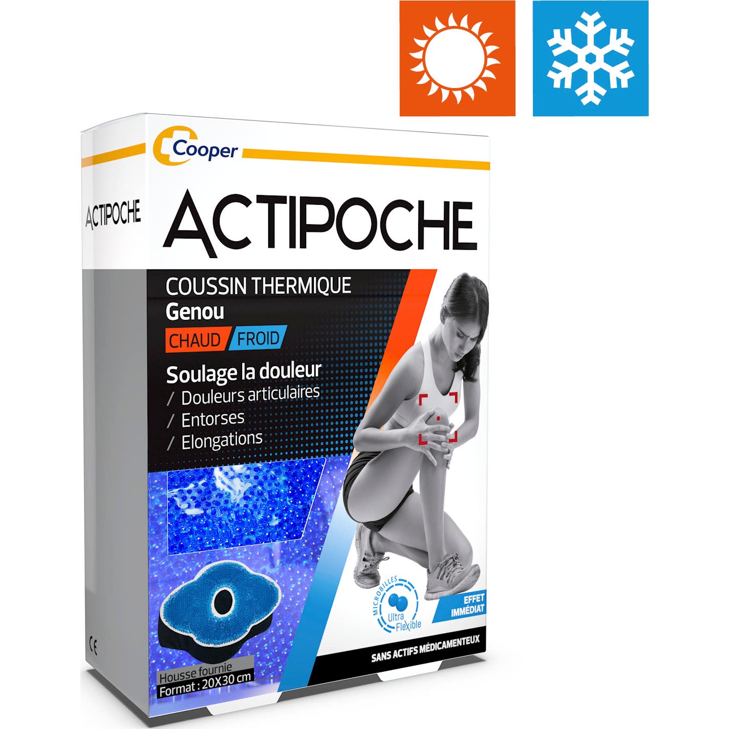 Actipoche Coussin Thermique Microbilles Genou Chaud /Froid 20x30cm