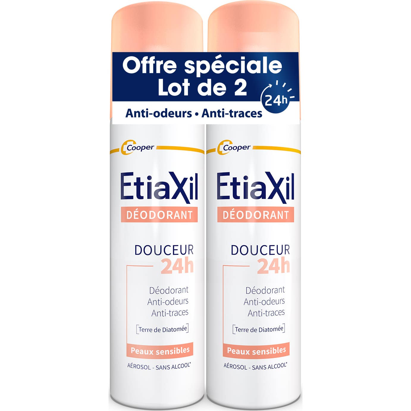 Etiaxil Déodorant Douceur 24h Peaux Sensibles Aérosol 2x150ml