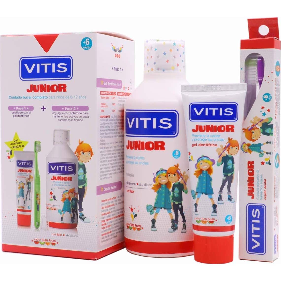 Dentaid Pack Vitis Junior + Gel Dentífrico + Colutorio + Cepillo