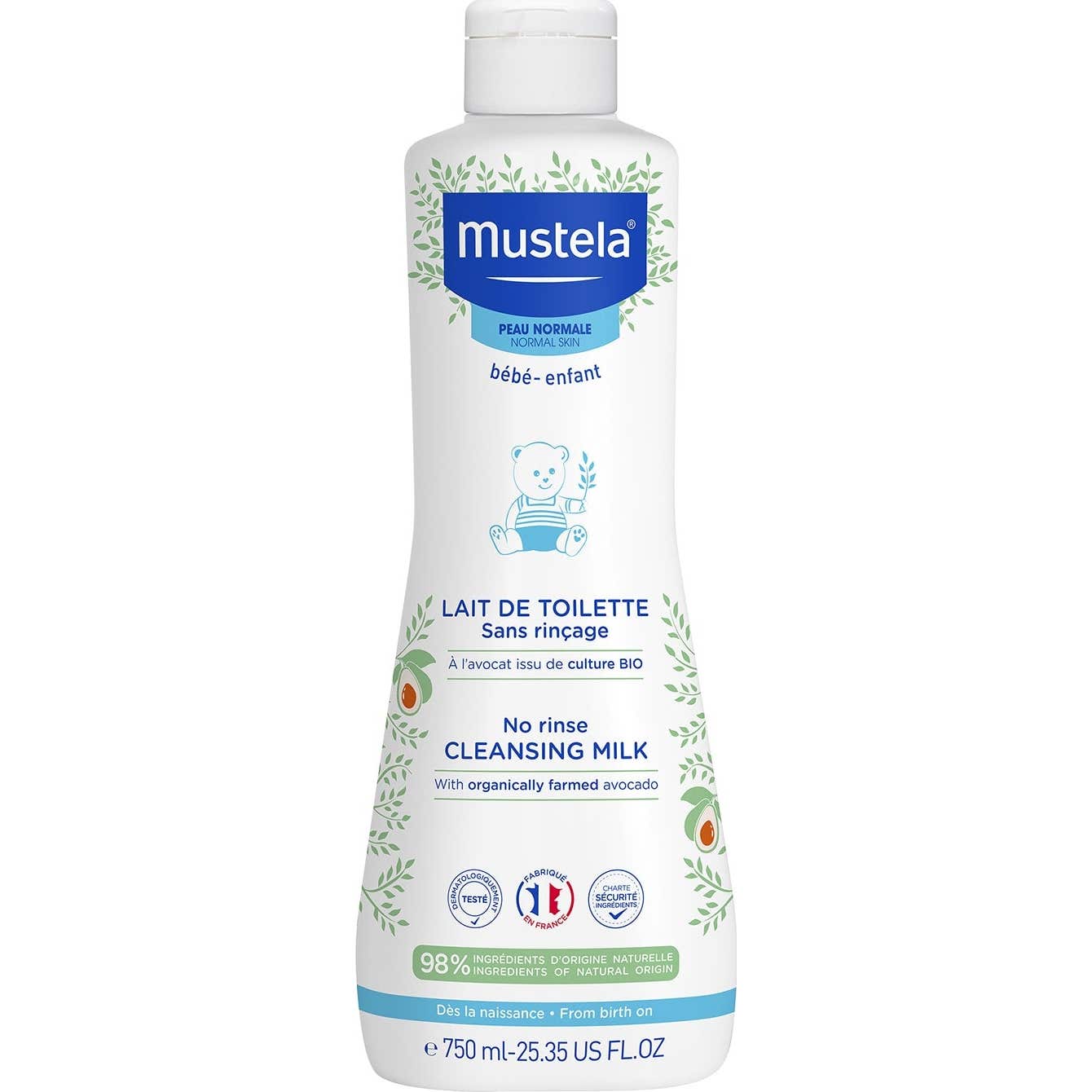 Mustela Lait de Toilette Sans Rinçage À L'Avocat Bio 750ml