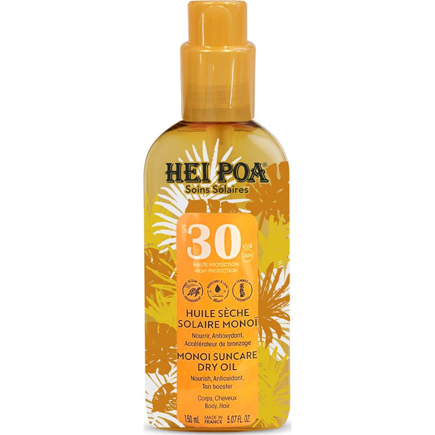 Hei Poa Huile Sèche Solaire Monoï Haute Protection SPF 30 150 ml