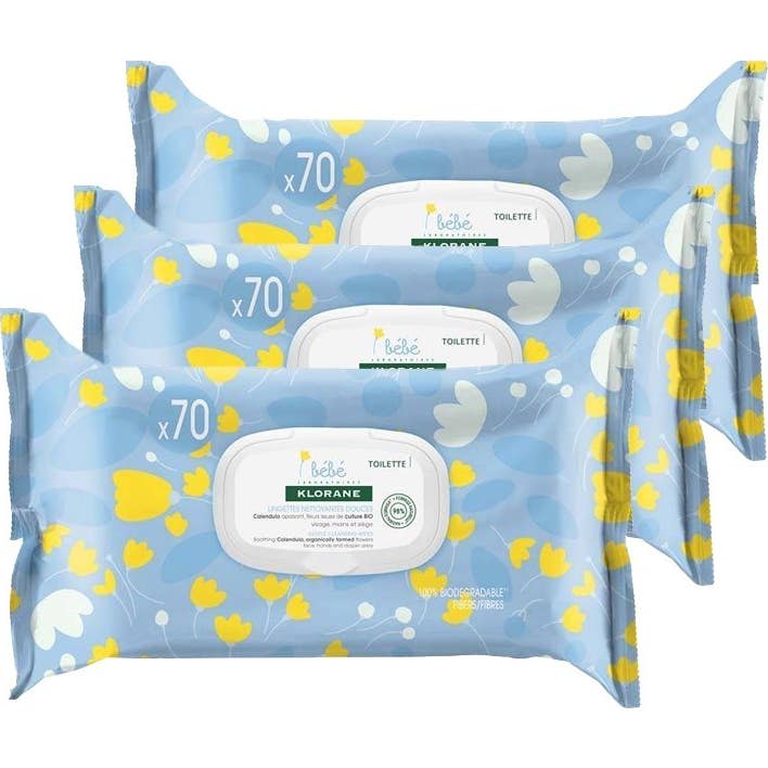 Klorane Baby Lingettes Nettoyantes Douces 3 pcs de 70 lingettes