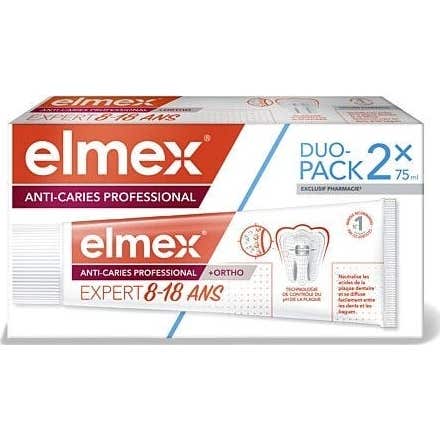 Elmex Pack Anti-Caries Professional +Ortho Expert 8-18 Ans 2X75ml Taille 8