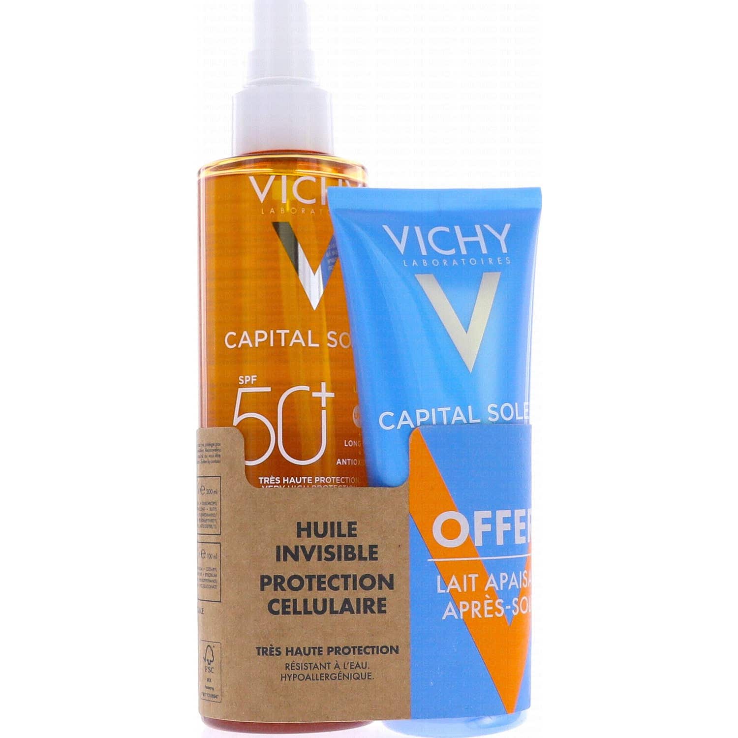 Vichy Capital Soleil Set Huile Spf50 200ml + Lait Apaisant 100ml