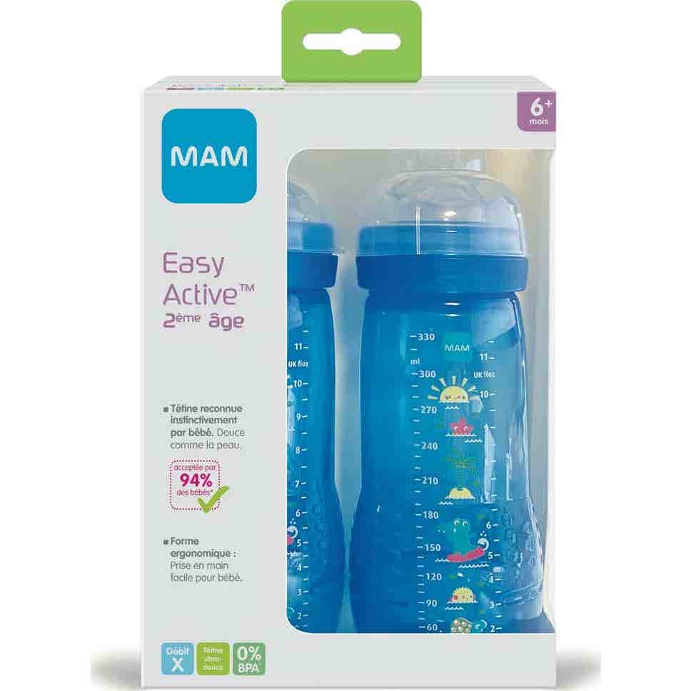 Mam Biberon Easy Active Garçon Débit 2x330ml