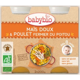 Babybio Petits pots Menu Légumes & Poulet Fermier Bio dès 8 mois 200g lot de 2