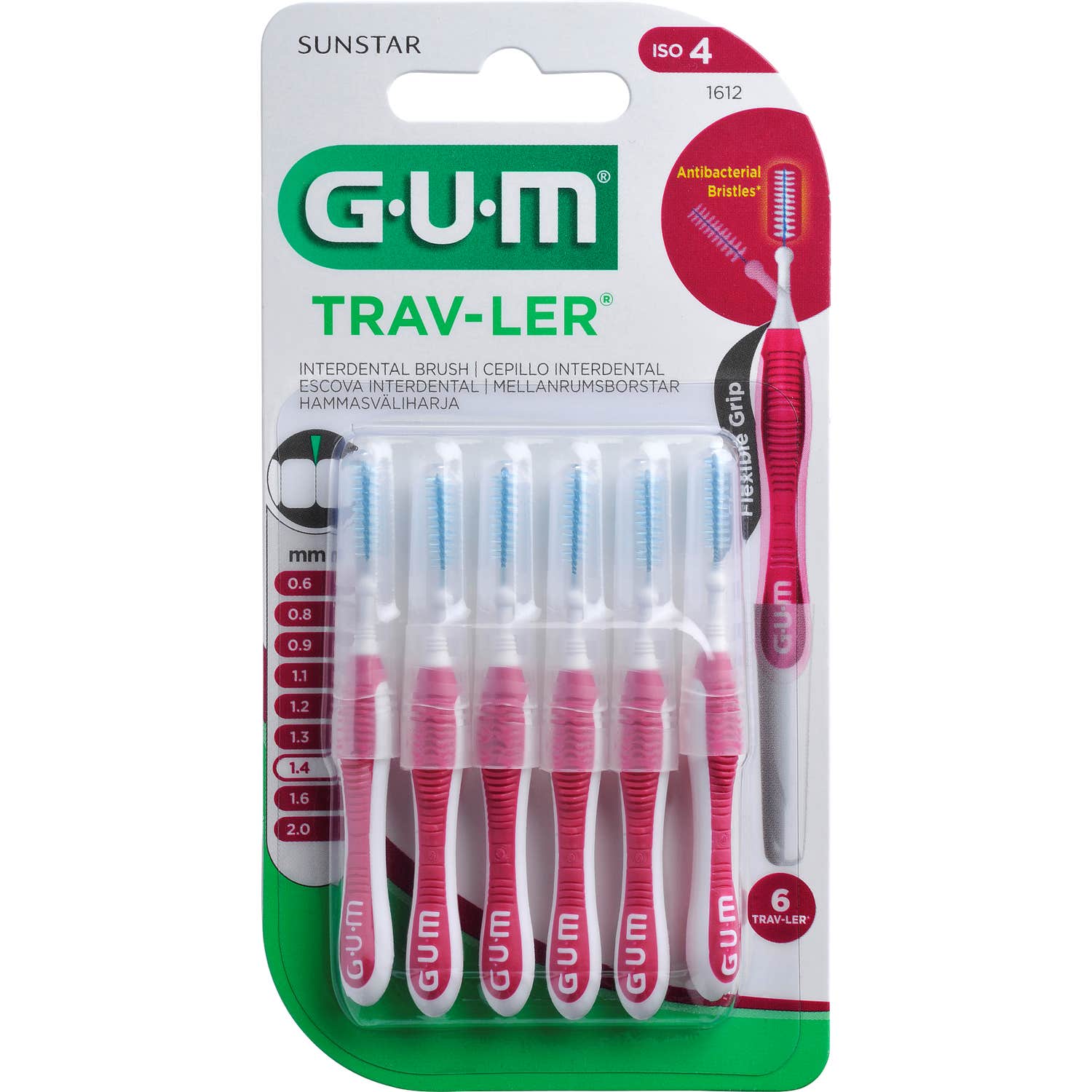Gum TravLer Brossette Interdentaire Cylindrique Fine 1,4 mm Réf.1612 4 unités