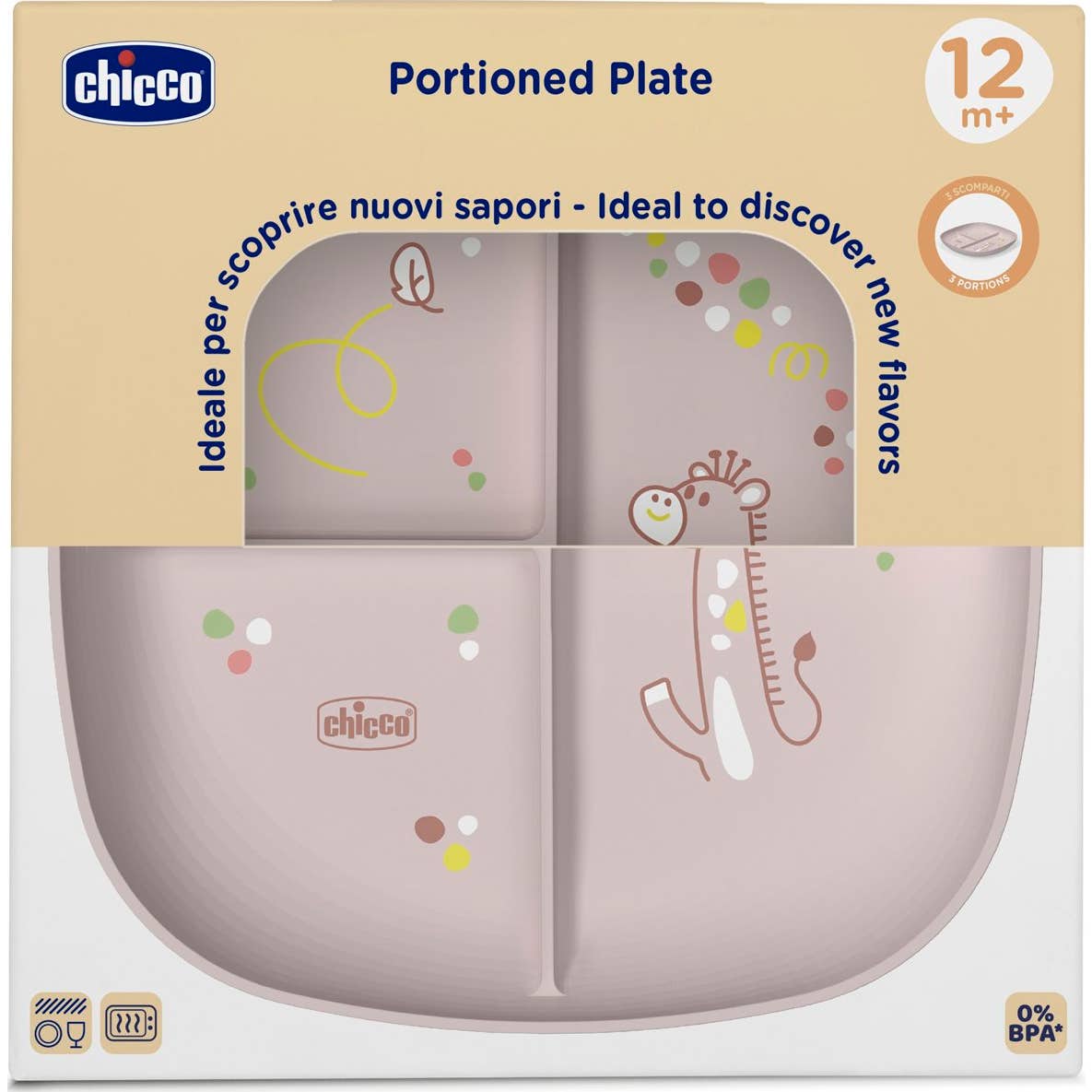 Rose Chicco Assiette À Compartiments 12M+ Unité Taille 1