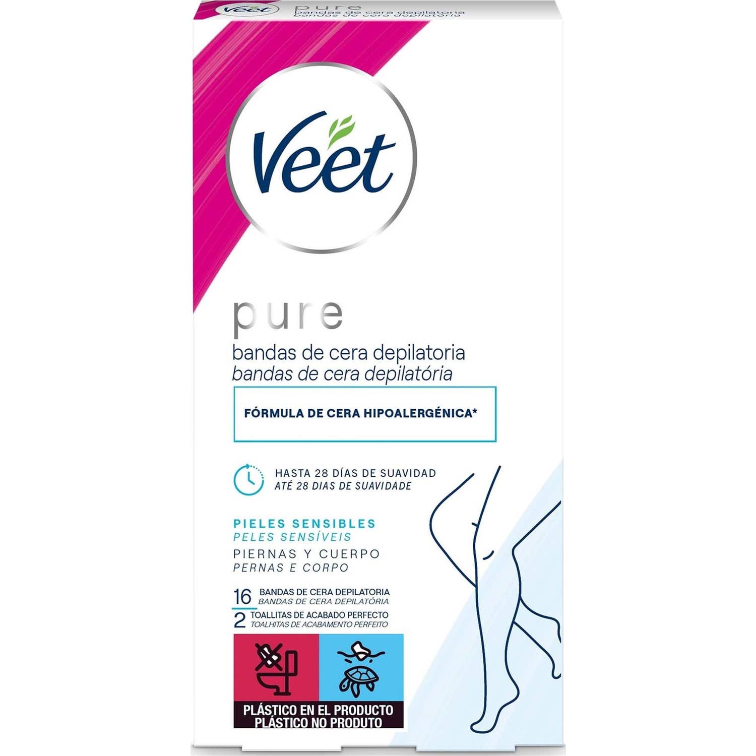 Veet Pure Cire Froide Corps Peau Sensible Bandes 16uts