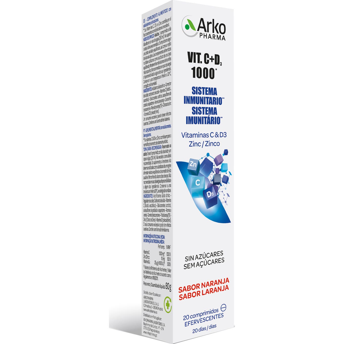 Arkopharma Vitamine C + D3 1000mg + Zinc Effervescent 20 Comprimés
