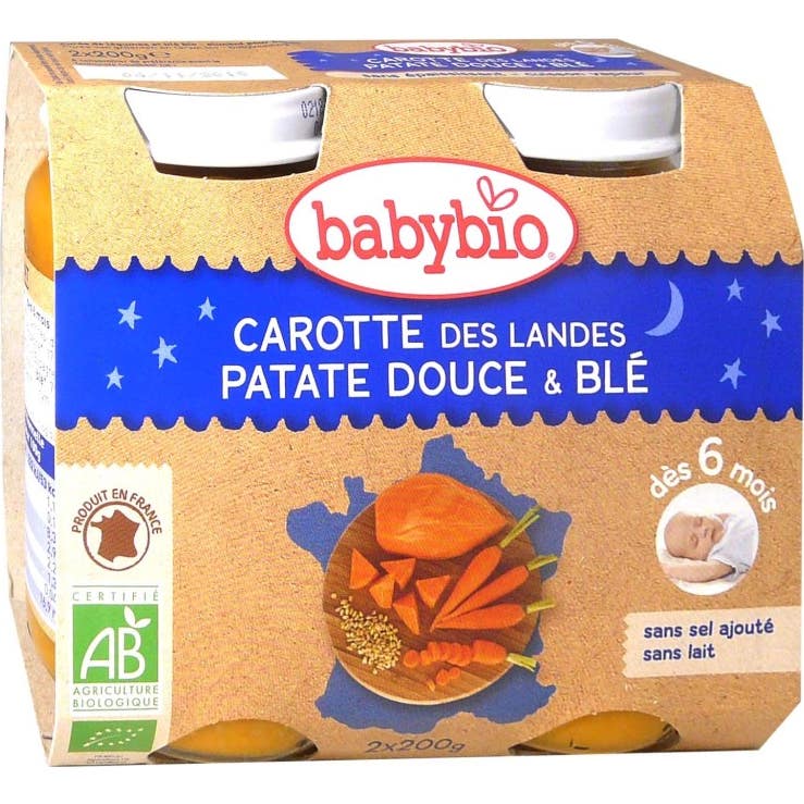 Babybio Petits Pots Bonne Nuit Légumes Variés Blé Bio 6 mois 2 x 200 g